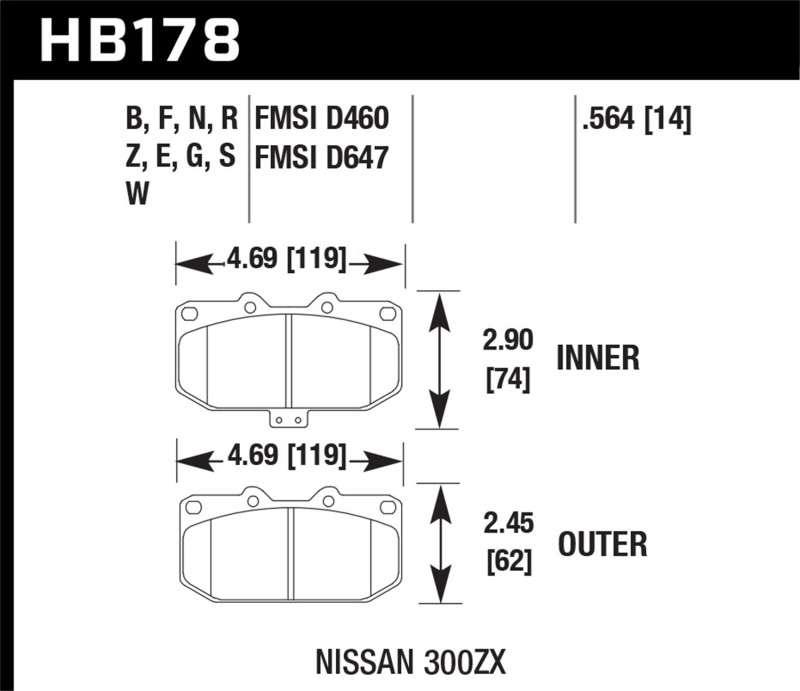 Hawk 06-07 WRX / 89-96 Nissan 300ZX / 89-93 Skyline GT-R HP+ Street Front Brake Pads - Image 5