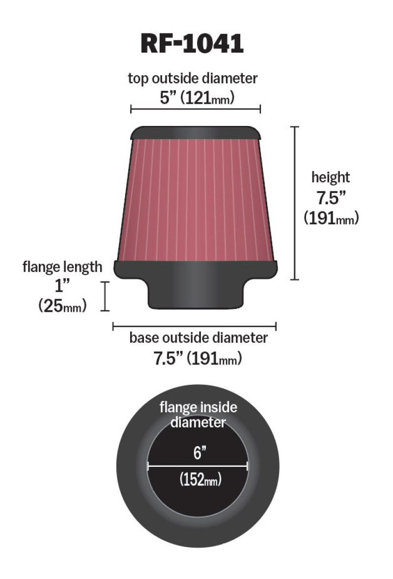 K&N Round Tapered Universal Air Filter 6 inch Flange 7 1/2 inch Base 5 inch Top 7 1/2 inch Height - Image 10