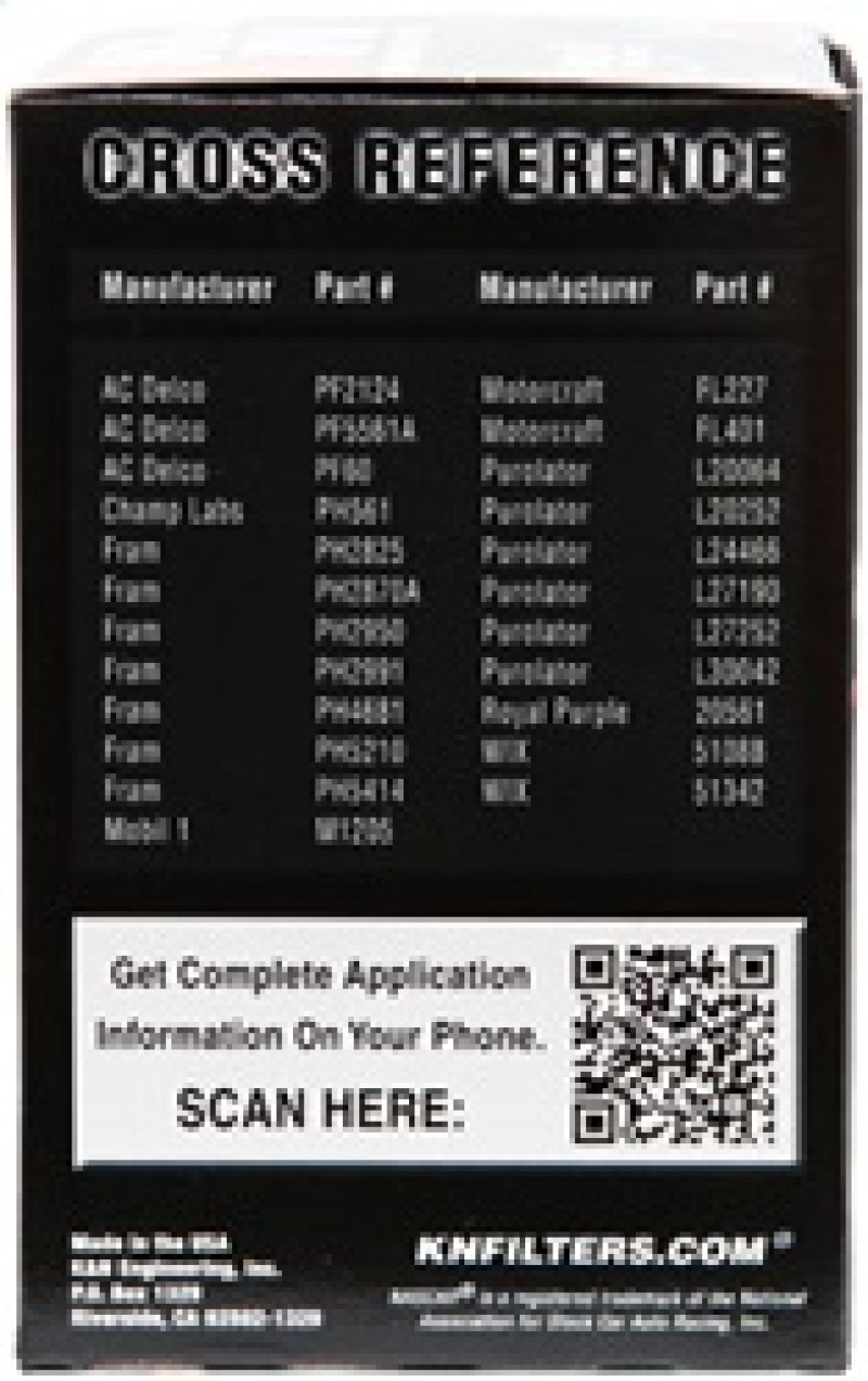 K&N Oil Filter for Nissan/Ford/Toyota/Audi/Chevy/Subaru/VW/Porsche/BMW 3in OD x 5.063in H - Image 4