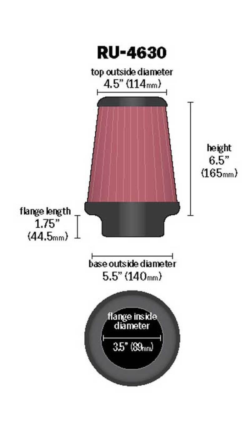 K&N Universal Air Filter 3-1/2in Flange / 5-1/2in Base / 4-1/2in Top / 6-1/2in Height - Image 3