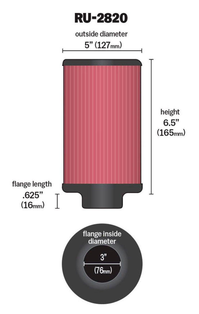 K&N Filter 3 inch Flange 5 inch OD 6 1/2 inch Height - Image 5