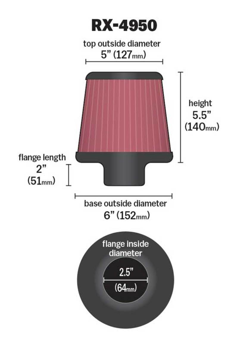 K&N Filter Universal X Stream Clamp-On 2.5in Flange ID / 6in Base OD / 5in Top OD / 5.5in Height - Image 4