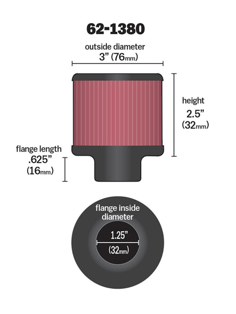 K&N 1.25in Flange ID x 3in OD x 2.5 inch H Rubber Base Crankcase Vent Filter - Image 3