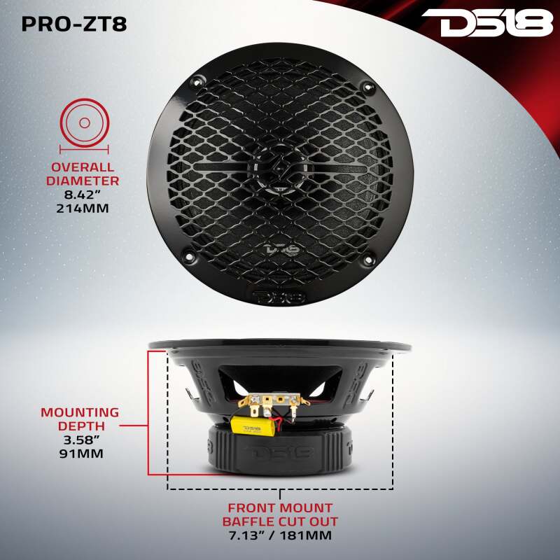 DS18 8in Coaxial Loudspeaker 275 Watts RMS 4 ohm Mid-Range Water Resistant Cone - Image 3