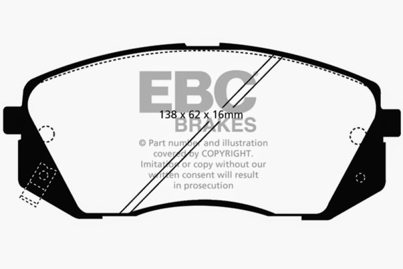 EBC 15+ Hyundai Sonata 1.6 Turbo (Elec Park Brake) Redstuff Front Brake Pads - Image 6