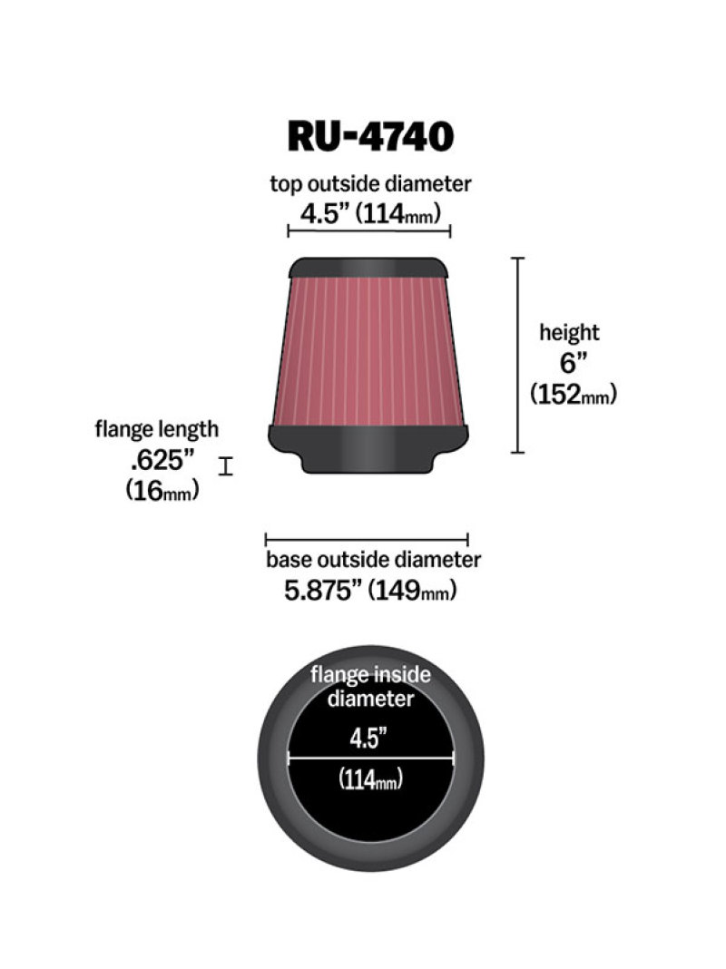 K&N Filter Universal Rubber Filter Round Tapered 4.5in Flange 5.875in Base 4.5 inch Top 6in Height - Image 5
