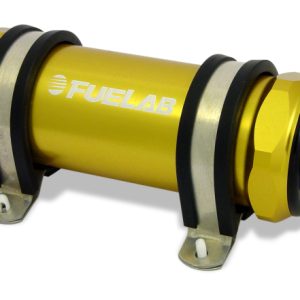 Fuelab 828 In-Line Fuel Filter Long -6AN In/Out 6 Micron Fiberglass - Gold