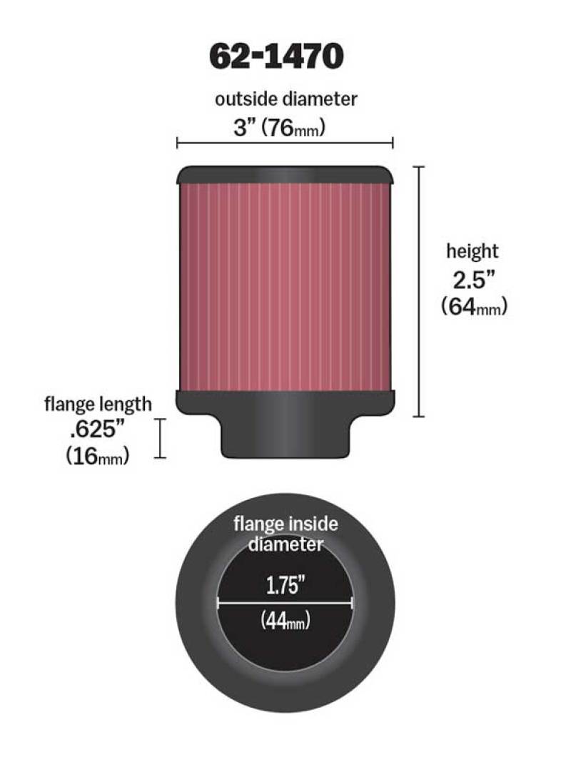K&N 1.75 inch Vent 3 inch D 2.5 inch H Air Filter - Rubber Top - Image 4