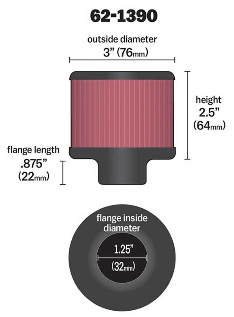 K&N 1.25in Flange ID x 3in OD x 2.5in H Rubber Base Crankcase Vent Filter - Image 4