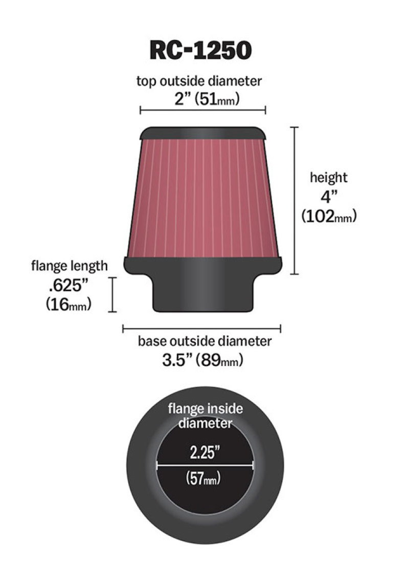 K&N Universal Chrome Filter 2.25 Inch Flange / 3.5 Inch Base / 2 Inch Top / 4 Inch Height - Image 3