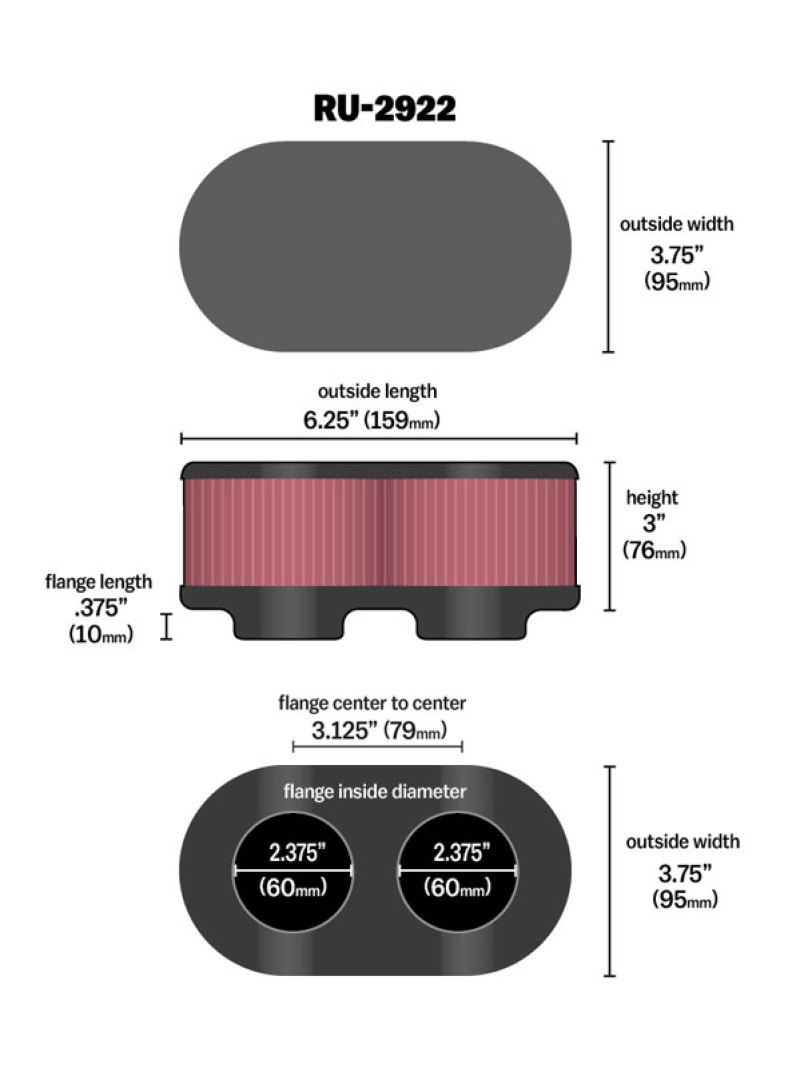 K&N Filter Universal Filter 2 3/4 inch Dual Flange GSXR Oval (2/Box) - Image 5