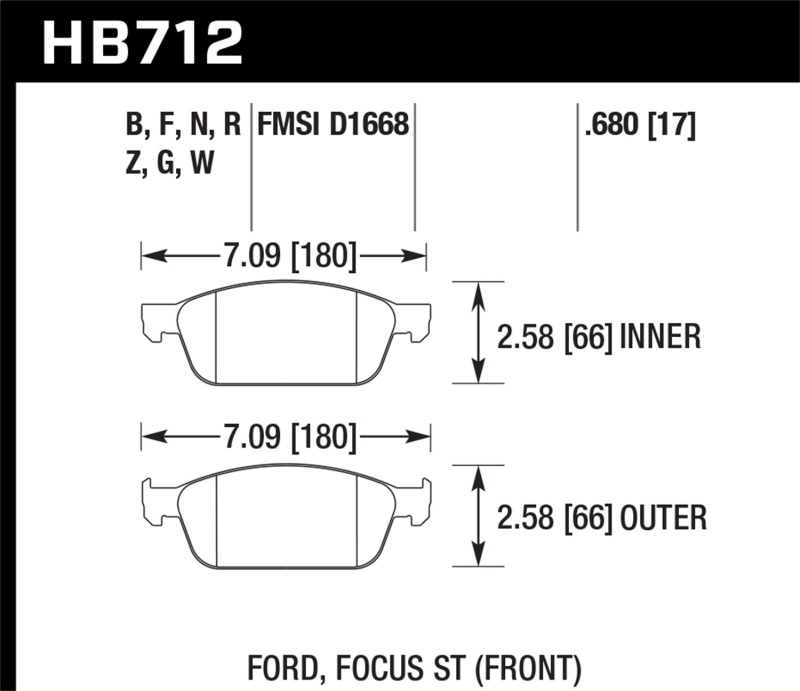 Hawk 13 Ford Focus HP+ Front Street Brake Pads - Image 2