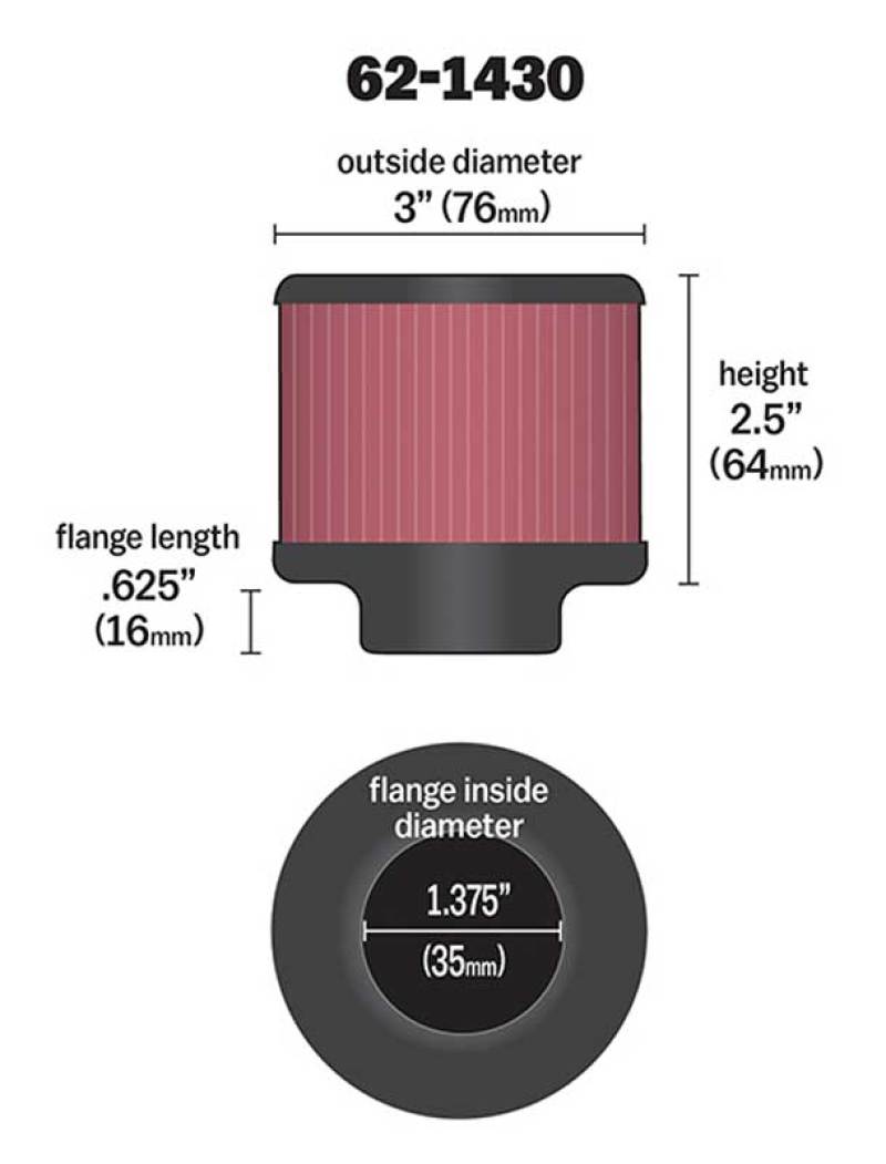 K&N 1.375in Flange ID x 3in OD x 2.5in H Rubber Base Crankcase Vent Filter - Image 3