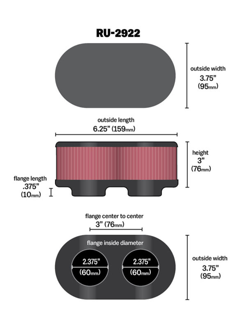 K&N Filter Universal Filter 2 3/4 inch Dual Flange GSXR Oval (2/Box) - Image 4