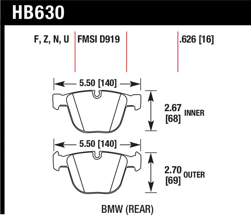 Hawk 04-10 BMW 535i/545i/550i / 04-10 645Ci/650i/02-09 745i/745Li/750 Perf Ceramic Street Brake Pads - Image 10