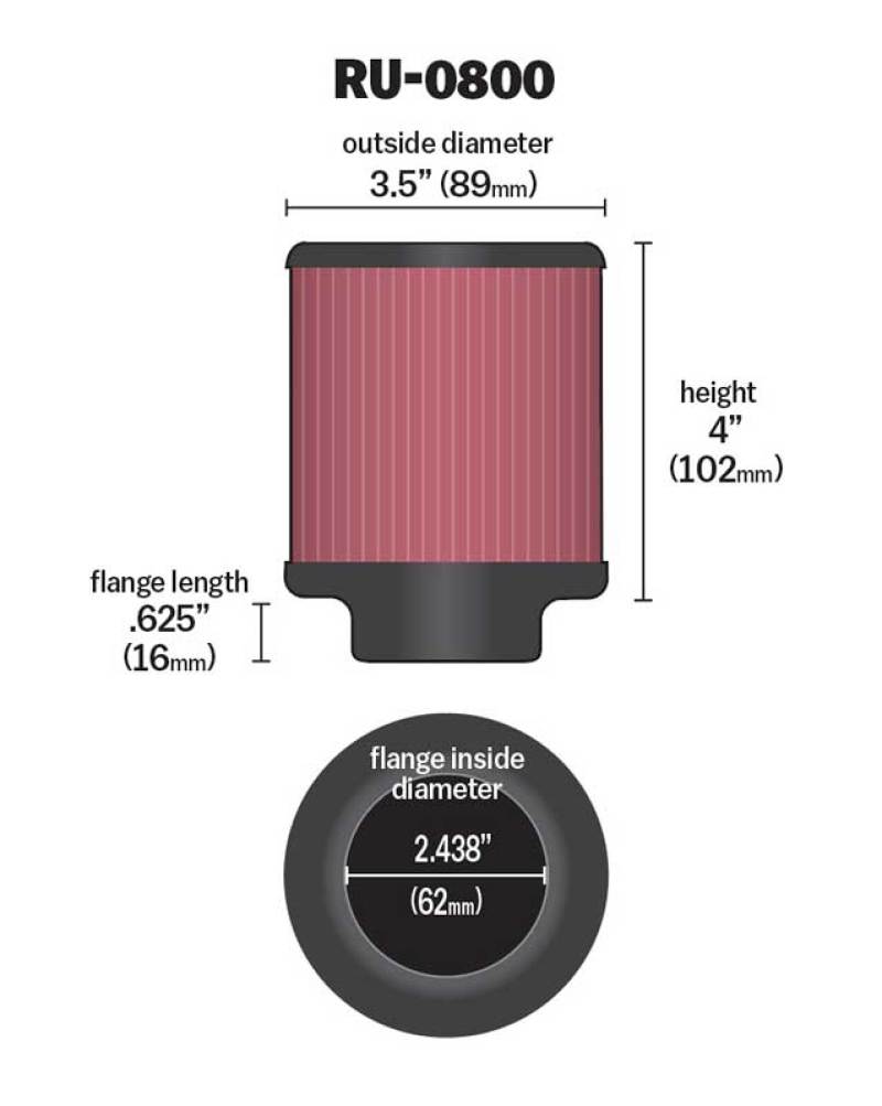 K&N Universal Air Filter - 2-7/16in Flange x 3-1/2in OD x 4in Height - Image 3