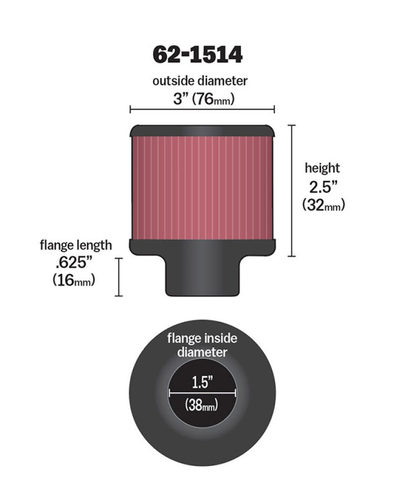 K&N 1.5in Flange ID x 3in OD x 2.5in Height Clamp On Crankcase Vent Filter - Image 3