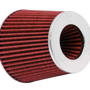 K&N Universal Air Filter Chrome Round Tapered Red - 4in ID x 1.125in L x 5.5in H (Multi Lingual)