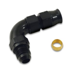 Vibrant 90 Degree 3/8in Tube to Male -6AN Flare Adapter w/ Olive Inserts