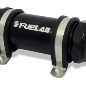 Fuelab 828 In-Line Fuel Filter Long -10AN In/Out 100 Micron Stainless - Black