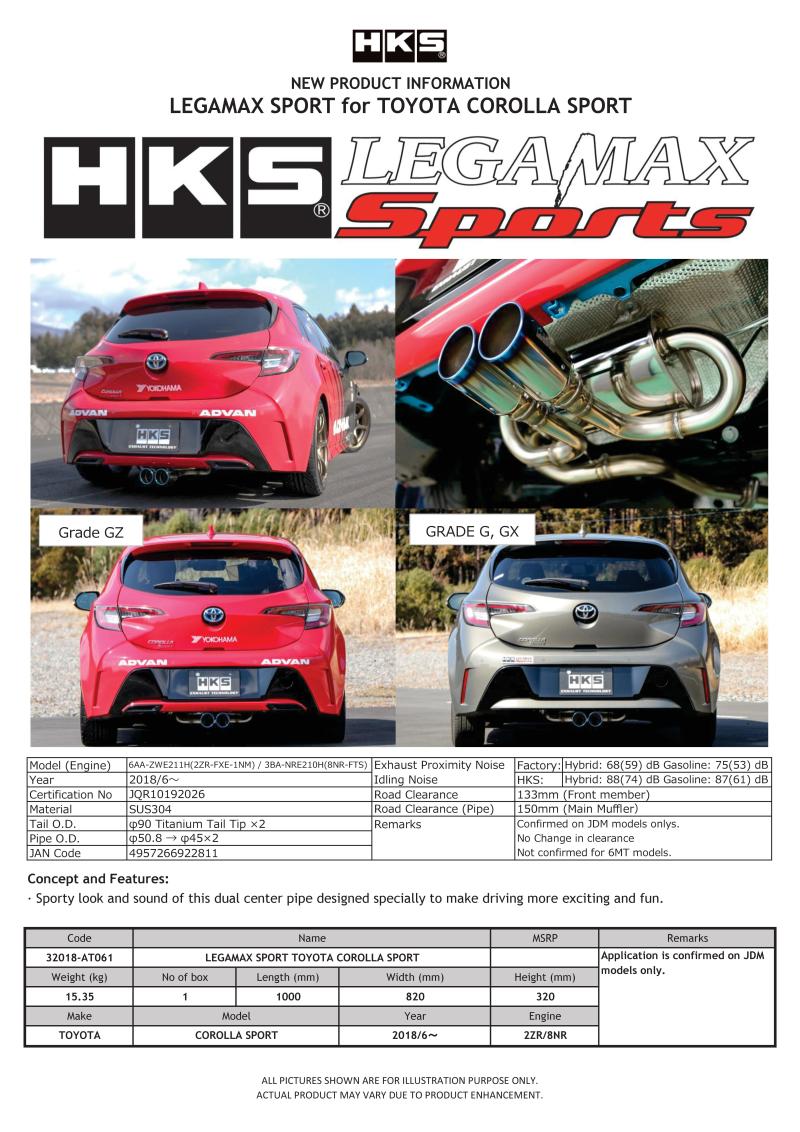 HKS LEGAMAX Sports 2018 Toyota Corolla Sport 2ZR/8NR - Image 2