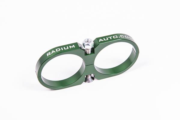 Radium Engineering 2-Piece Fuel Pump Clamp For Bosch 044 - Green W/ Logo - Image 4