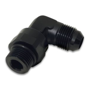 Vibrant -6AN Male Flare to Male -6AN ORB Swivel 90 Degree Adapter Fitting - Anodized Black